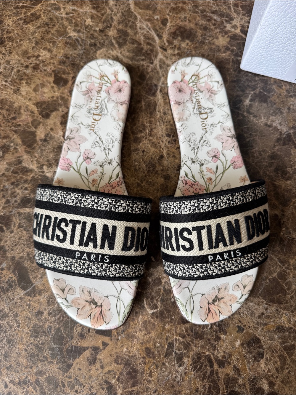 Dior Christian Dior dway slides white and rose multi color flats sz 39.5